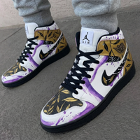Custom AJ 1s Shoes Leaf Pattern Purple Black