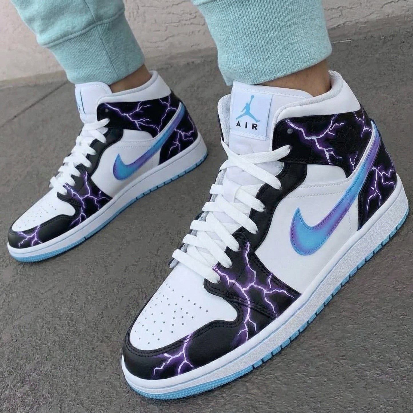 Custom AJ 1s Shoes Lightning Pattern Black Blue
