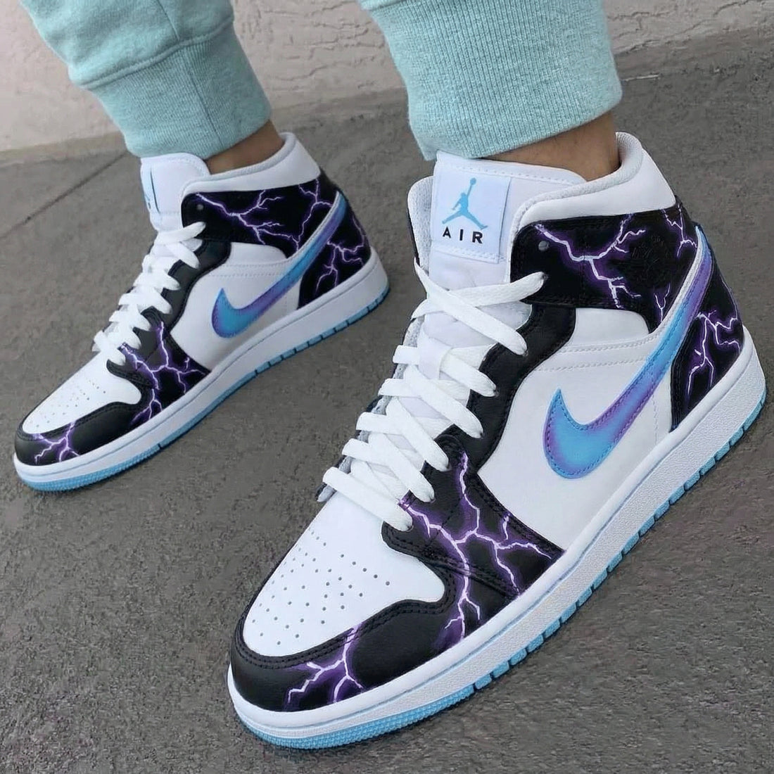 Custom AJ 1s Shoes Lightning Pattern Black Blue