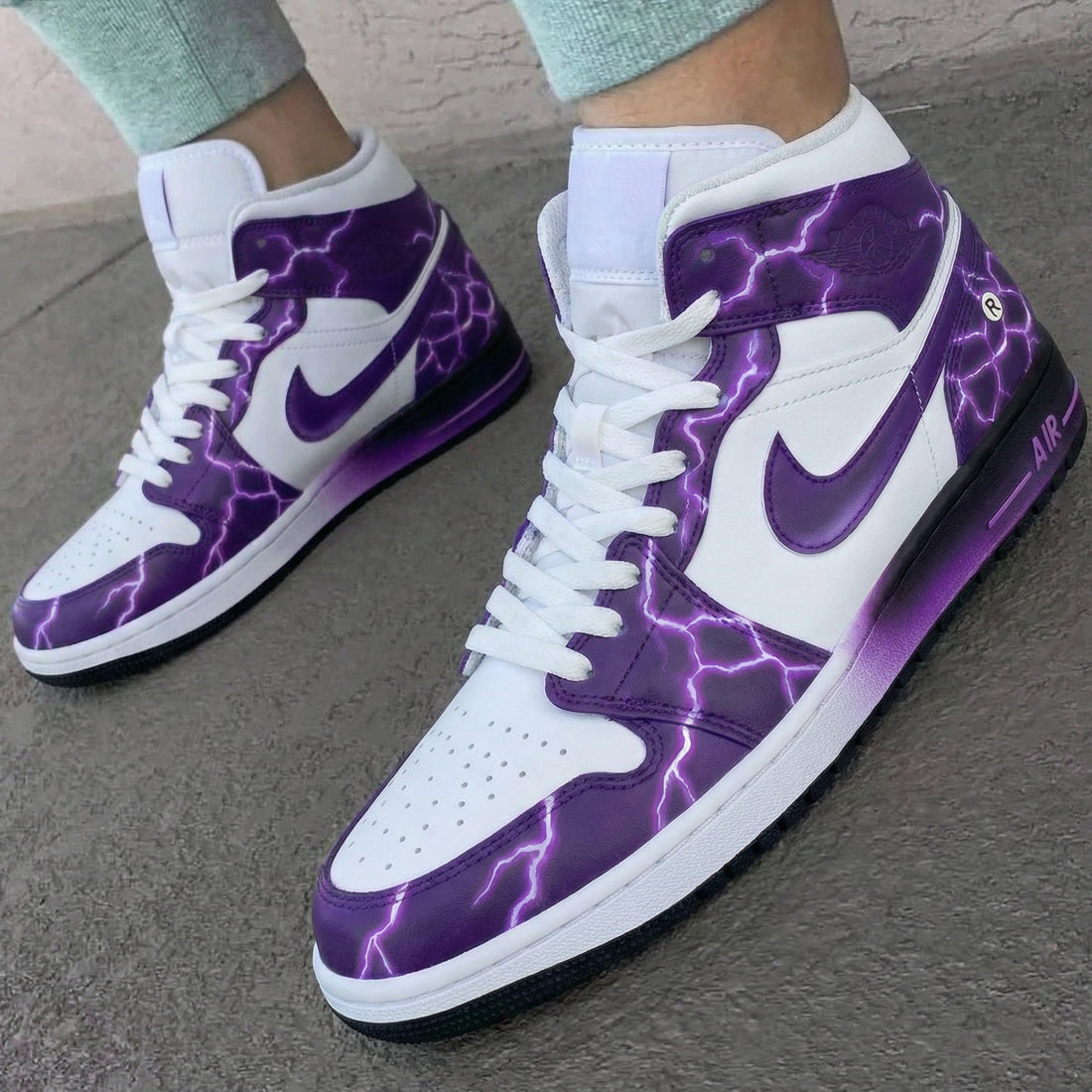 Custom AJ 1s Shoes Lightning Pattern Purple White