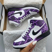 Custom AJ 1s Shoes Lightning Pattern Purple White