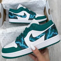 Custom AJ 1s Shoes Lightning Starry Sky Pattern Green Blue