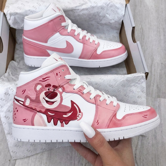 Custom AJ 1s Shoes Lotso Bear Pattern White Baby Pink