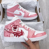 Custom AJ 1s Shoes Lotso Bear Pattern White Baby Pink