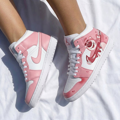 Custom AJ 1s Shoes Lotso Bear Pattern White Baby Pink