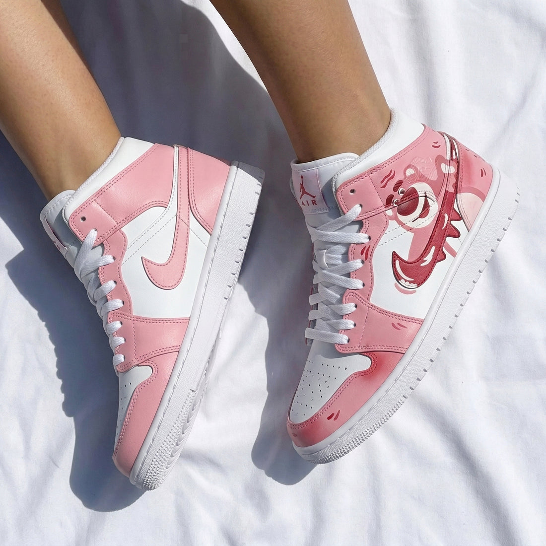 Custom AJ 1s Shoes Lotso Bear Pattern White Baby Pink