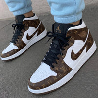 Custom AJ 1s Shoes LV Logo Brown Black