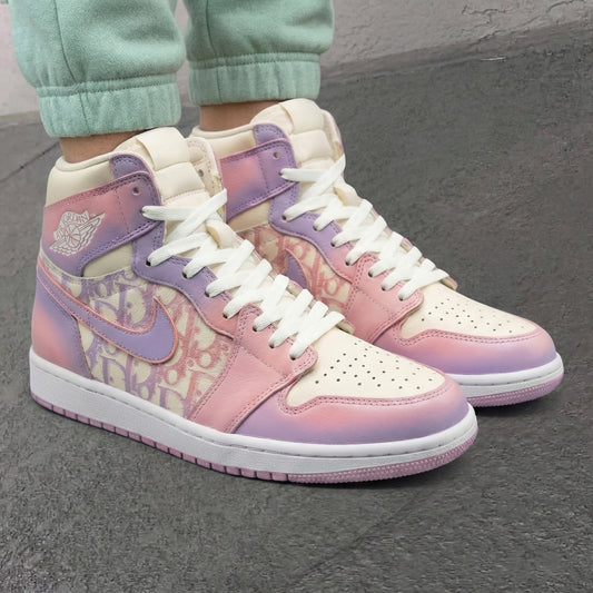 Custom AJ 1s Shoes LV Pattern Baby Pink and Lilac