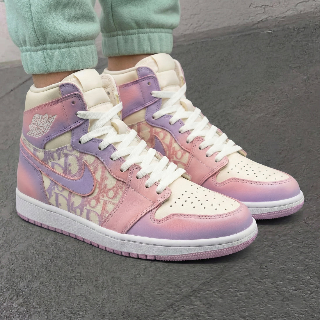 Custom AJ 1s Shoes LV Pattern Baby Pink and Lilac