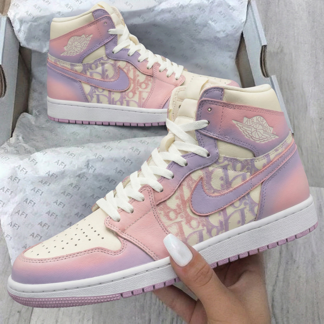 Custom AJ 1s Shoes LV Pattern Baby Pink and Lilac