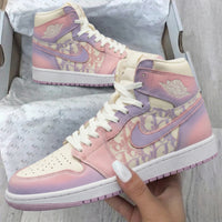 Custom AJ 1s Shoes LV Pattern Baby Pink and Lilac