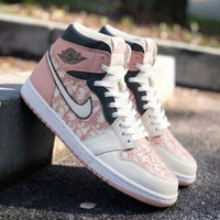 Custom AJ 1s Shoes LV Pattern Baby Pink Black