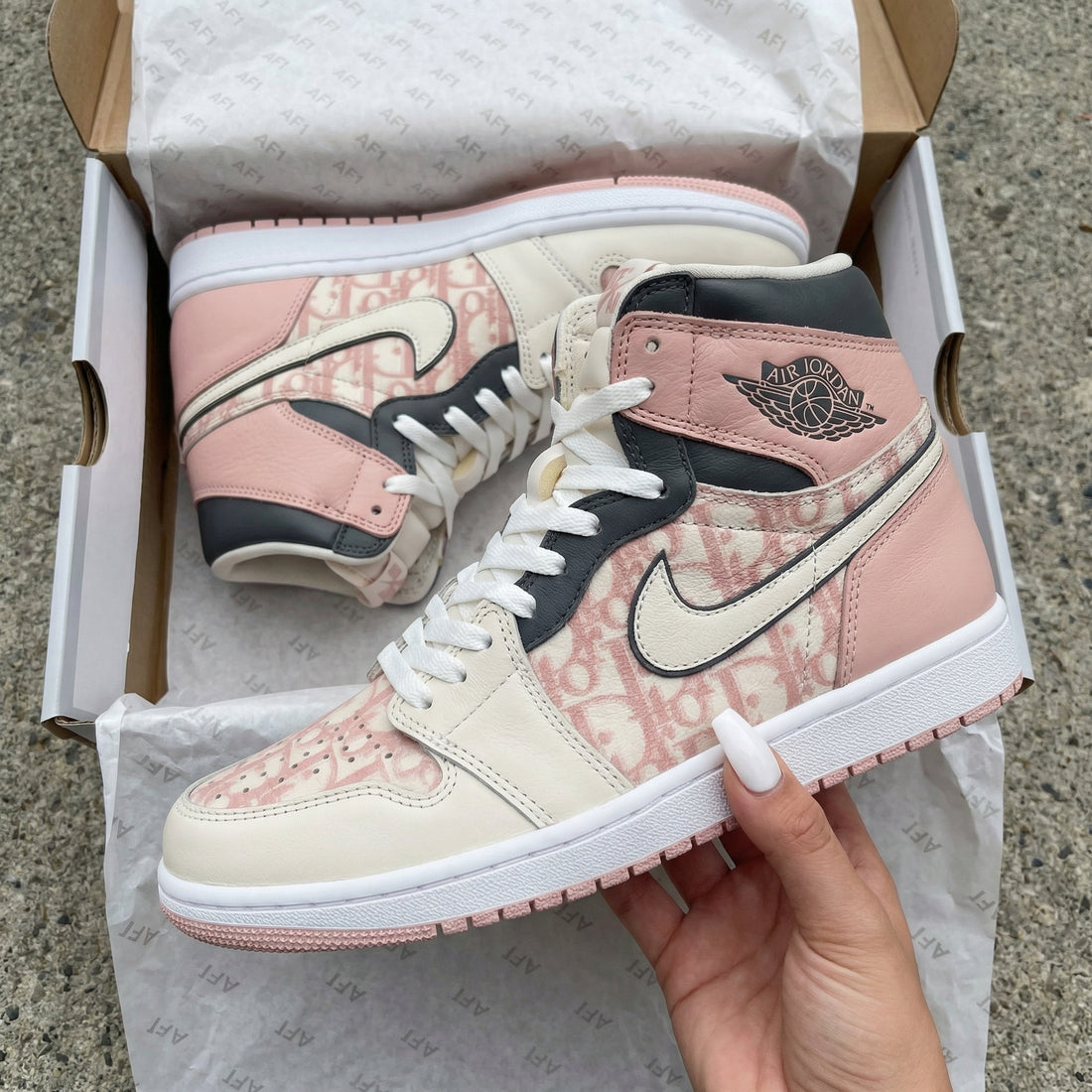 Custom AJ 1s Shoes LV Pattern Baby Pink Black