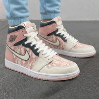 Custom AJ 1s Shoes LV Pattern Baby Pink Black