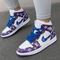 Custom AJ 1s Shoes LV Pattern Blue Purple