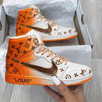 Custom AJ 1s Shoes LV Pattern Orange Brown