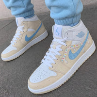 Custom AJ 1s Shoes Melting Ice Cream Sprinkles Design Beige Baby Blue