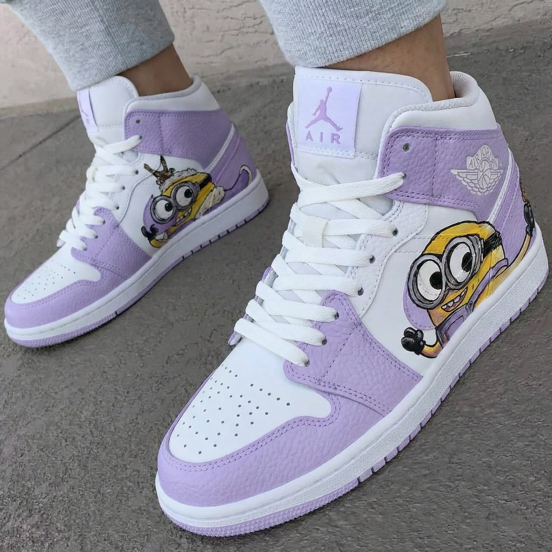 Custom AJ 1s Shoes Minion Design Lilac White