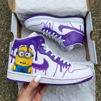 Custom AJ 1s Shoes Minion Pattern Purple White