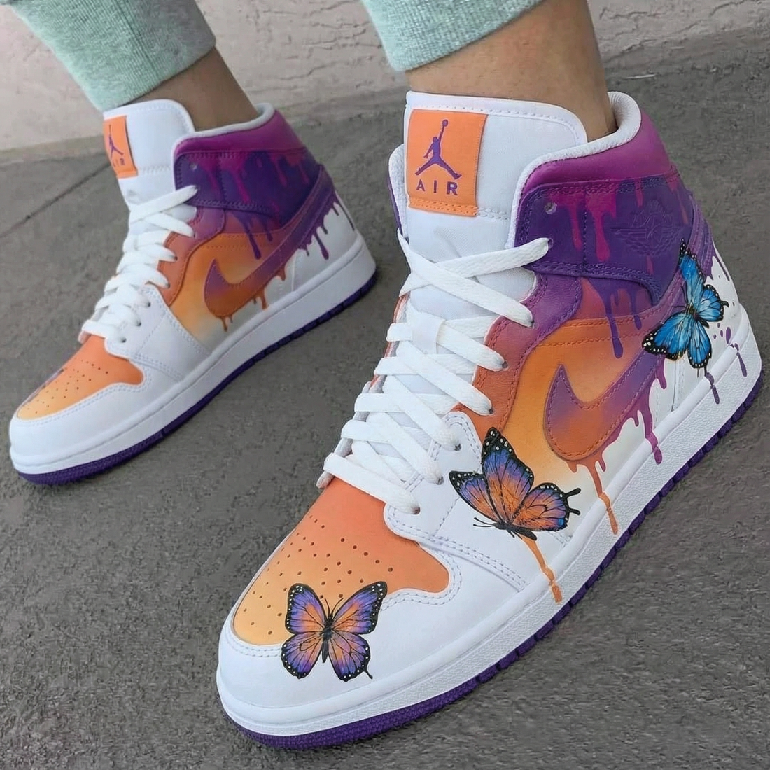 Custom AJ 1s Shoes Neon Butterfly Orange Purple Vibes