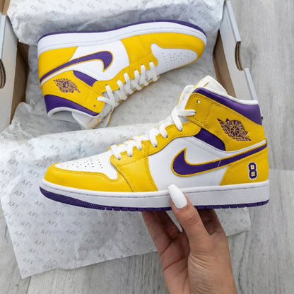Custom AJ 1s Shoes Number 8 Yellow Purple