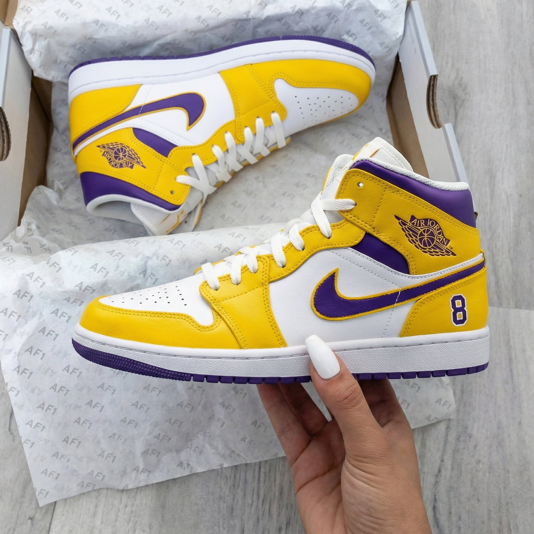 Custom AJ 1s Shoes Number 8 Yellow Purple