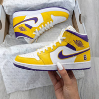 Custom AJ 1s Shoes Number 8 Yellow Purple