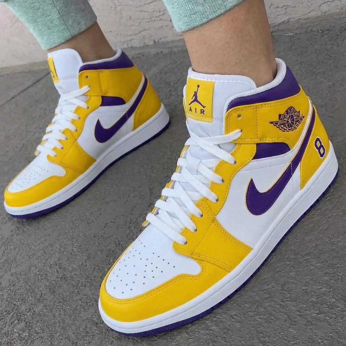 Custom AJ 1s Shoes Number 8 Yellow Purple