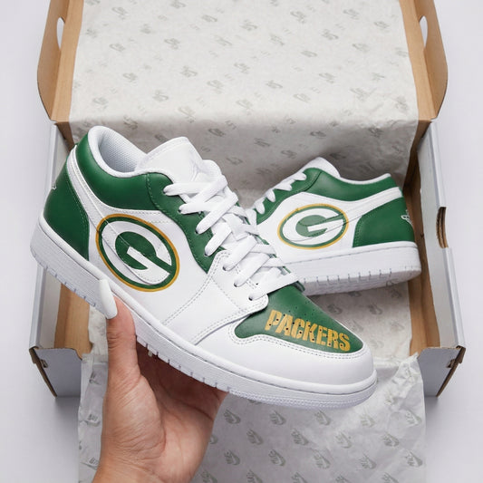Custom AJ 1s Shoes Packers Logo Green Yellow