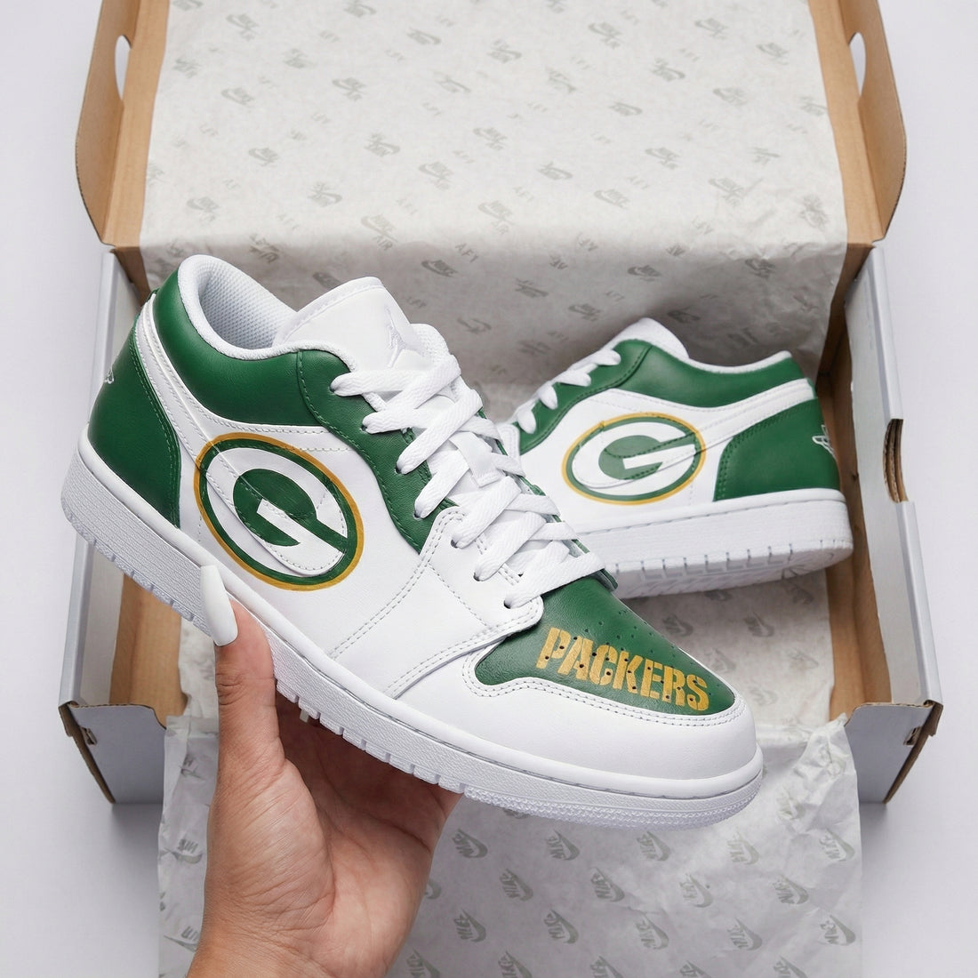 Custom AJ 1s Shoes Packers Logo Green Yellow