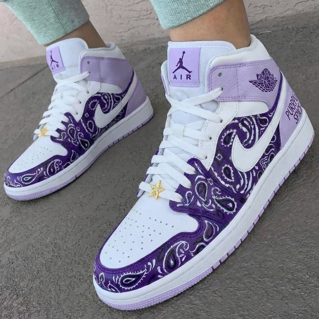 Custom AJ 1s Shoes Paisley Pattern Baby Purple White
