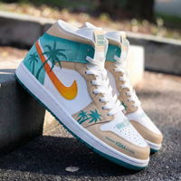 Custom AJ 1s Shoes Palm Tree Pattern Teal Orange