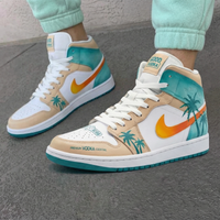 Custom AJ 1s Shoes Palm Tree Pattern Teal Orange