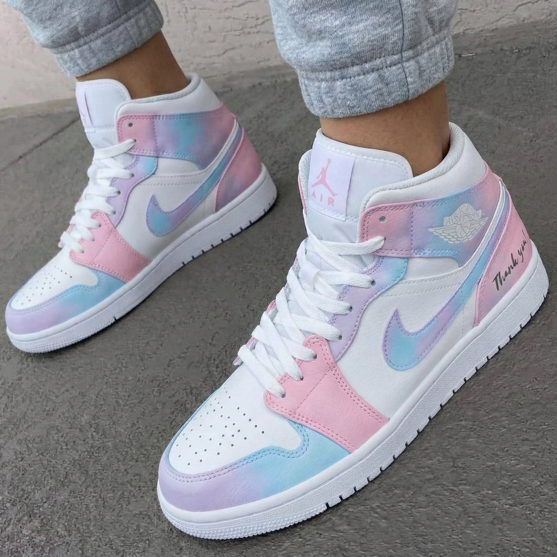 Custom AJ 1s Shoes Pastel Pink Baby Blue and White