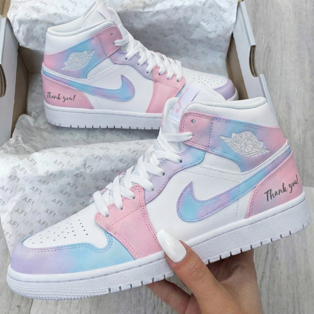 Custom AJ 1s Shoes Pastel Pink Baby Blue and White