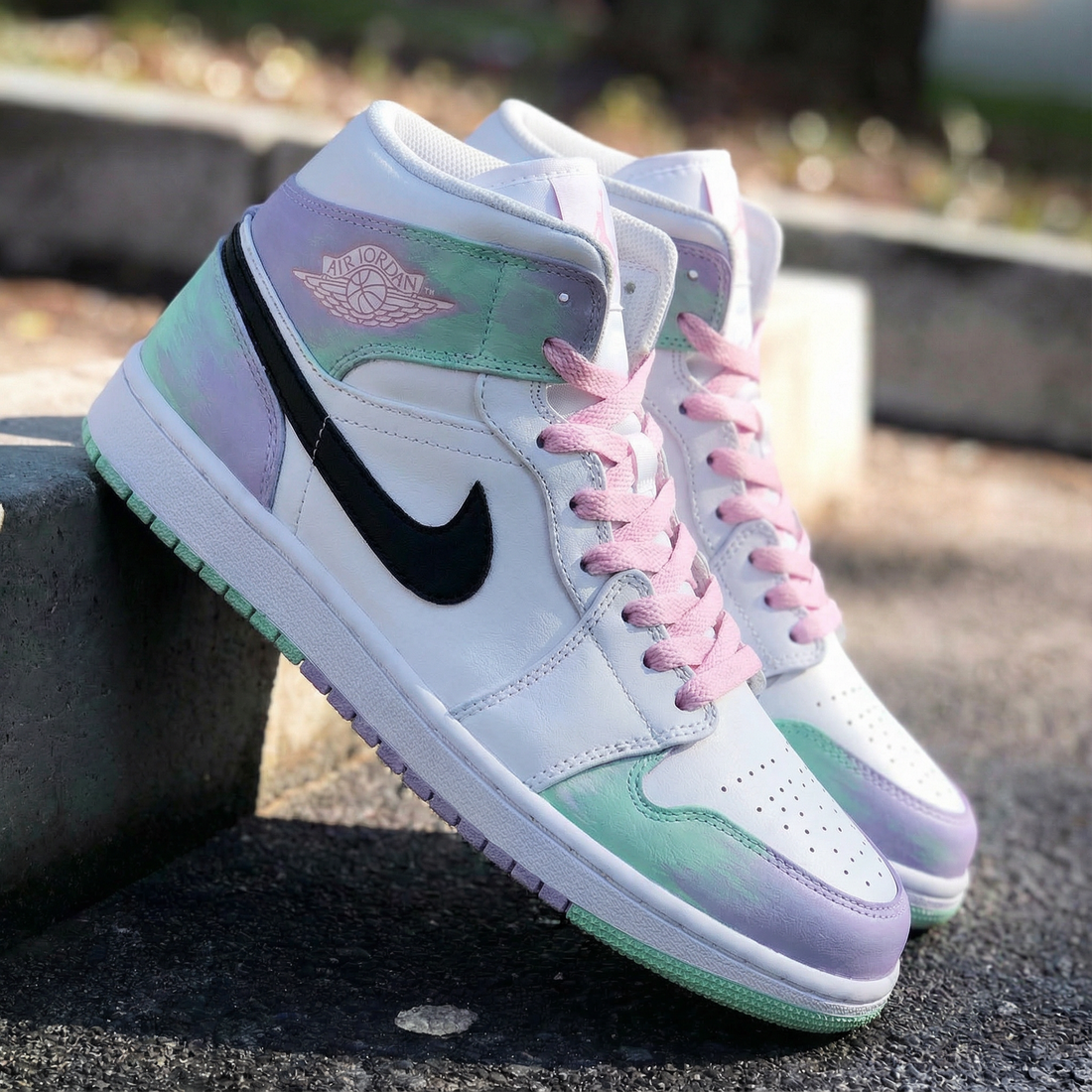 Custom AJ 1s Shoes Pastel Purple Green and Baby Pink