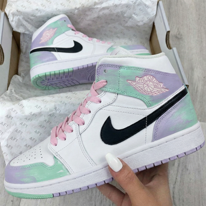 Custom AJ 1s Shoes Pastel Purple Green and Baby Pink