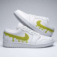 Custom AJ 1s Shoes Patterned Dripping Swoosh White Yellow