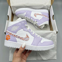 Custom AJ 1s Shoes Paw Print Splatter Swoosh Light Purple Orange