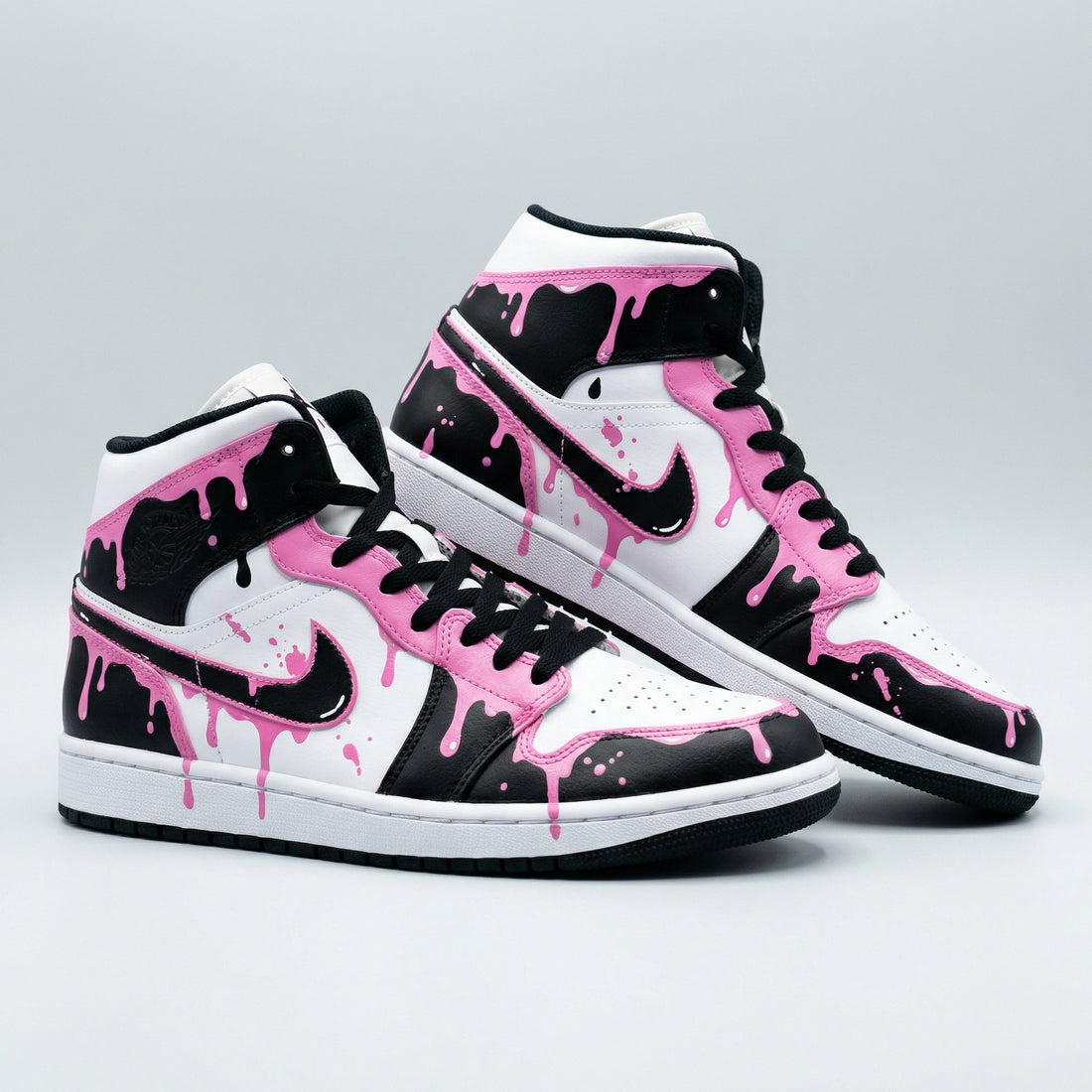 Custom AJ 1s Shoes Pink Drip Black Baby Pink