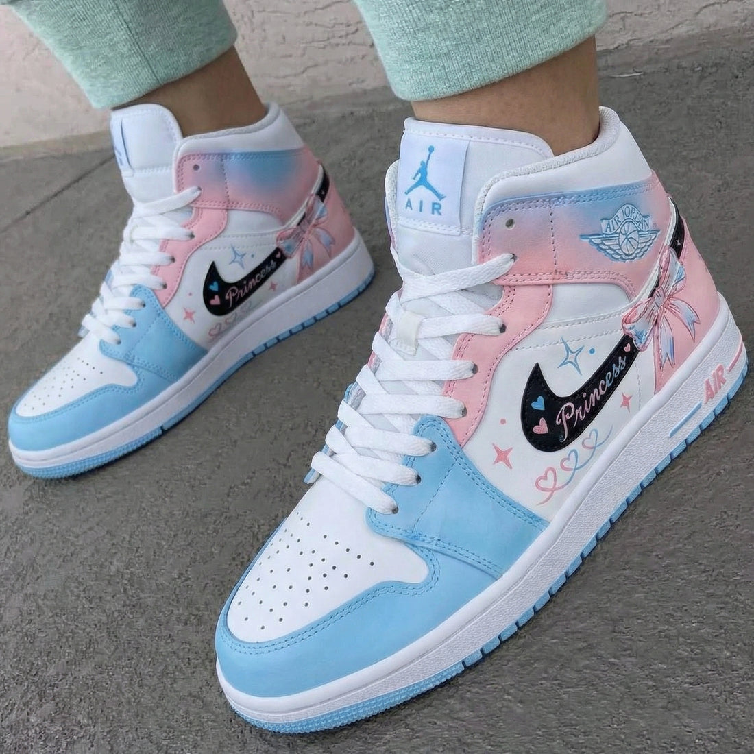 Custom AJ 1s Shoes Princess Theme Baby Blue Baby Pink