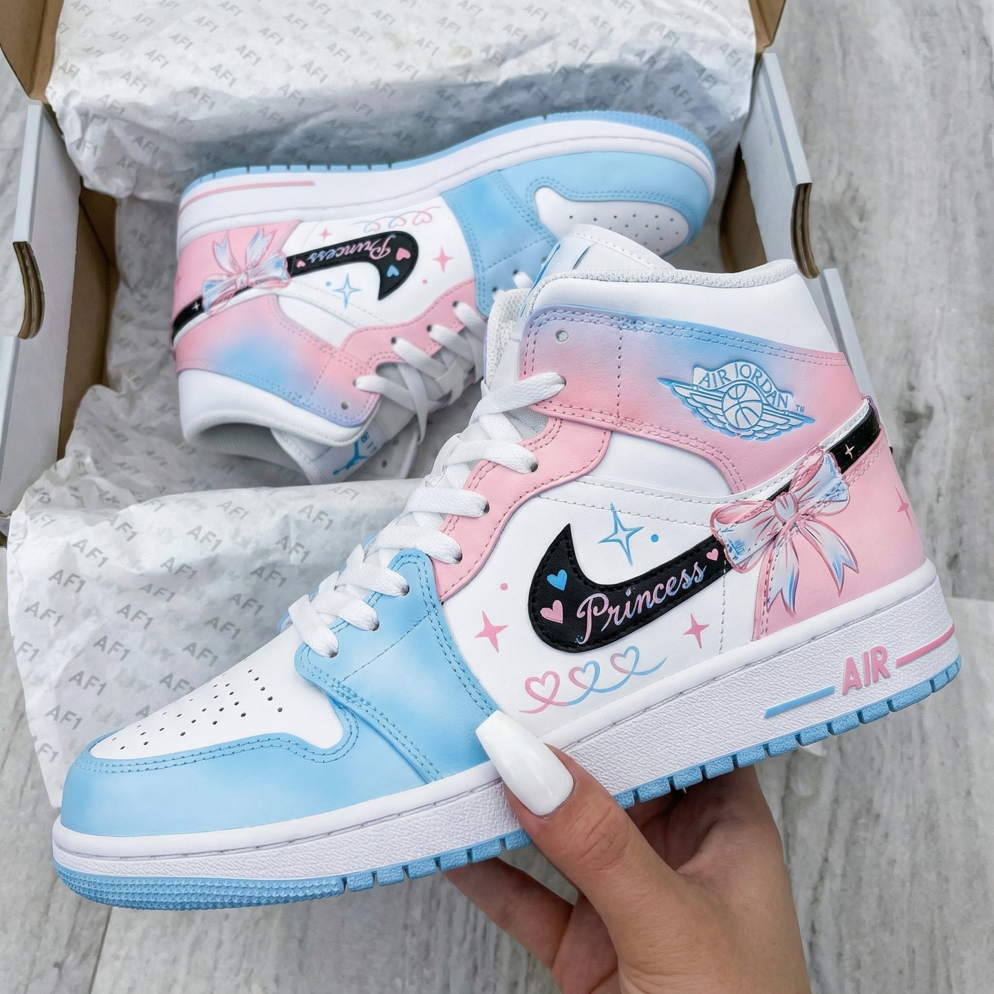Custom AJ 1s Shoes Princess Theme Baby Blue Baby Pink
