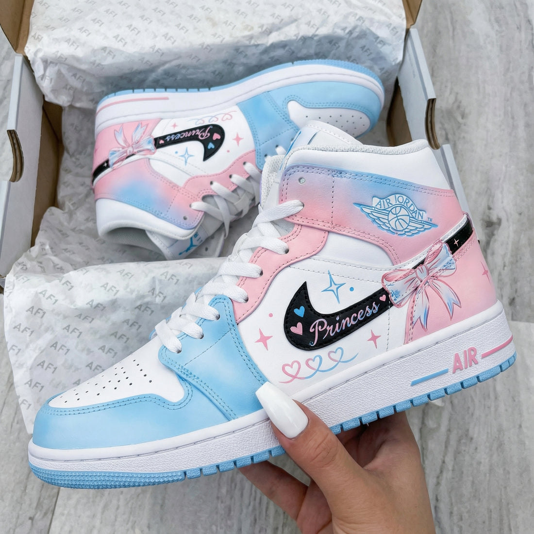 Custom AJ 1s Shoes Princess Theme Baby Blue Baby Pink