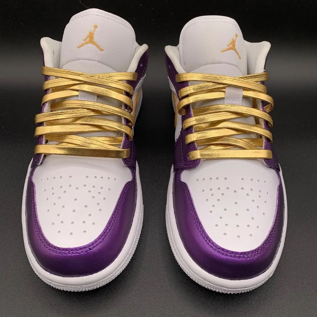 Custom AJ 1s Shoes Purple Gold and White