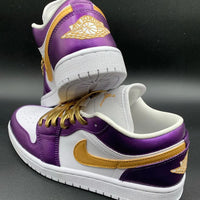 Custom AJ 1s Shoes Purple Gold and White