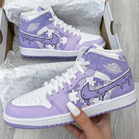 Custom AJ 1s Shoes Puzzle Pattern Lilac White