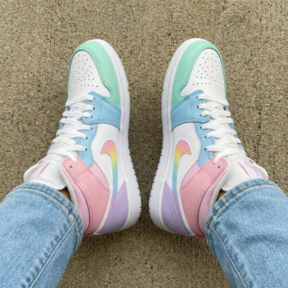 Custom AJ 1s Shoes Rainbow Baby Blue Pink