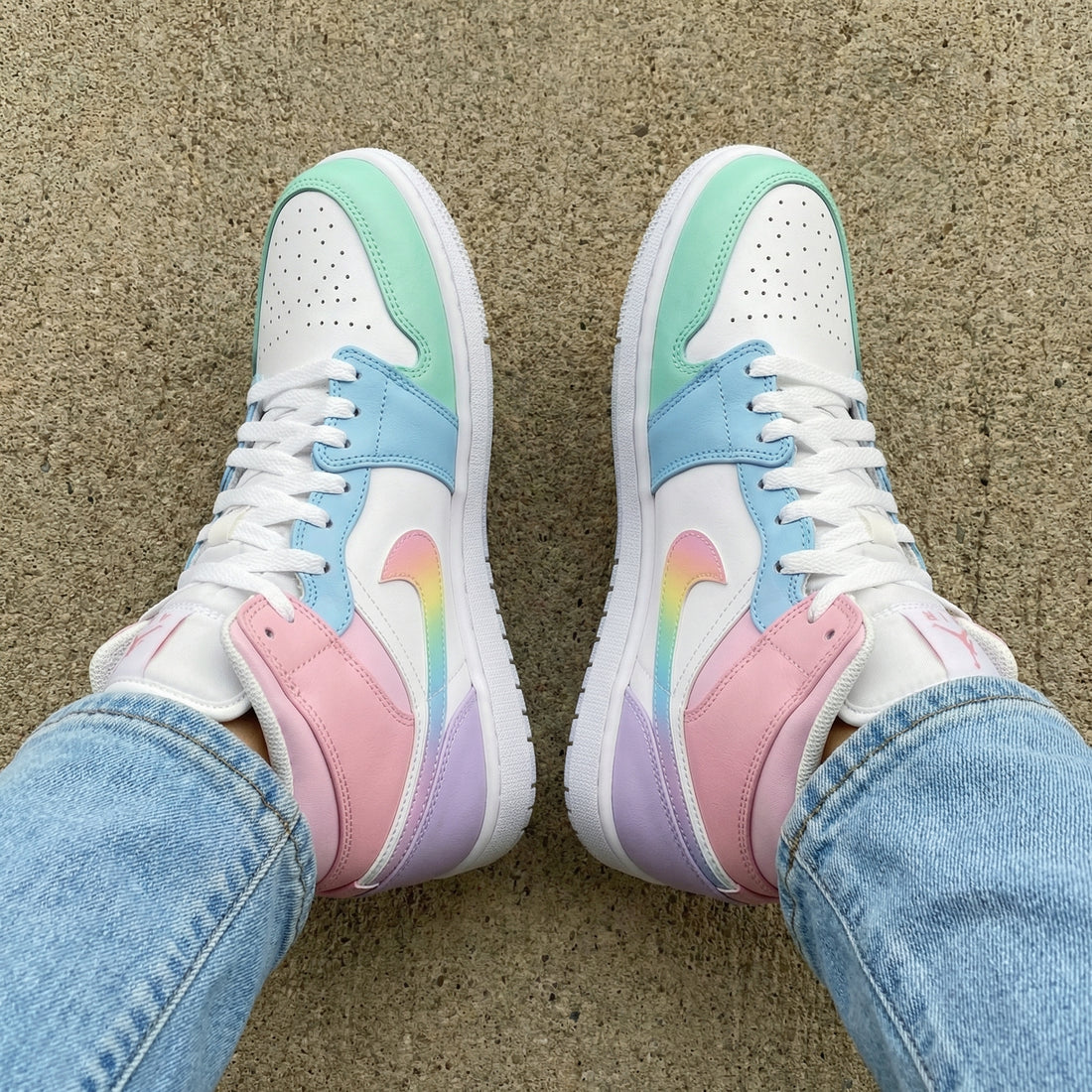Custom AJ 1s Shoes Rainbow Baby Blue Pink