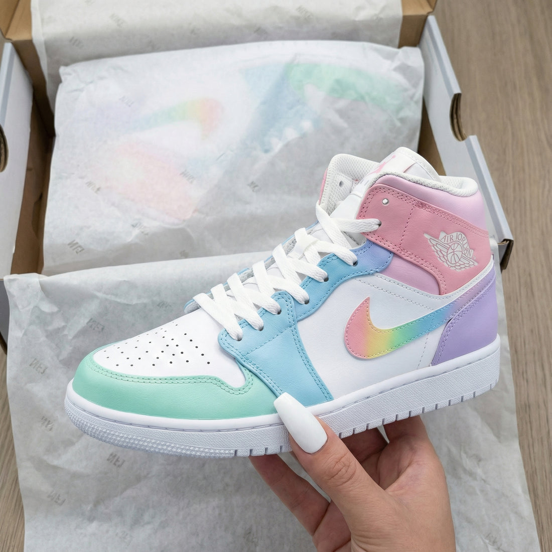 Custom AJ 1s Shoes Rainbow Baby Blue Pink