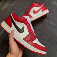 Custom AJ 1s Shoes Red Black and White